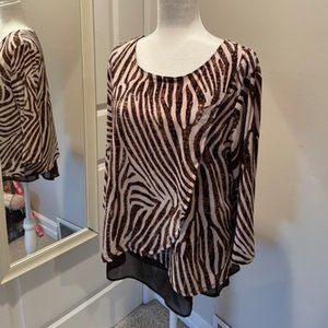 Chico's Easywear Brown Animal Print Overlay Top - Size 2